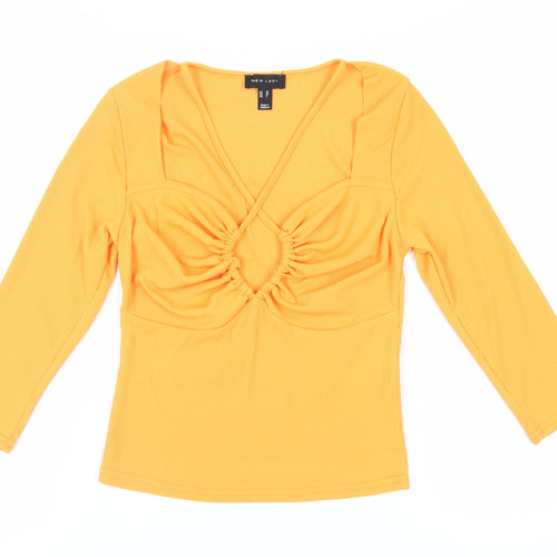 New Look Womens Orange Polyester Basic Blouse Size 10 V-Neck - Ribbed