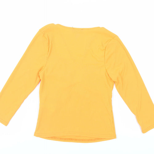 New Look Womens Orange Polyester Basic Blouse Size 10 V-Neck - Ribbed