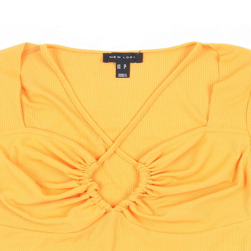 New Look Womens Orange Polyester Basic Blouse Size 10 V-Neck - Ribbed