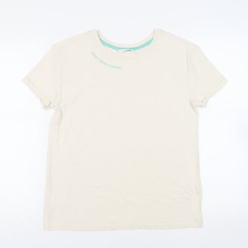 Marks and Spencer Womens Ivory Cotton Basic T-Shirt Size S Crew Neck - Good Things