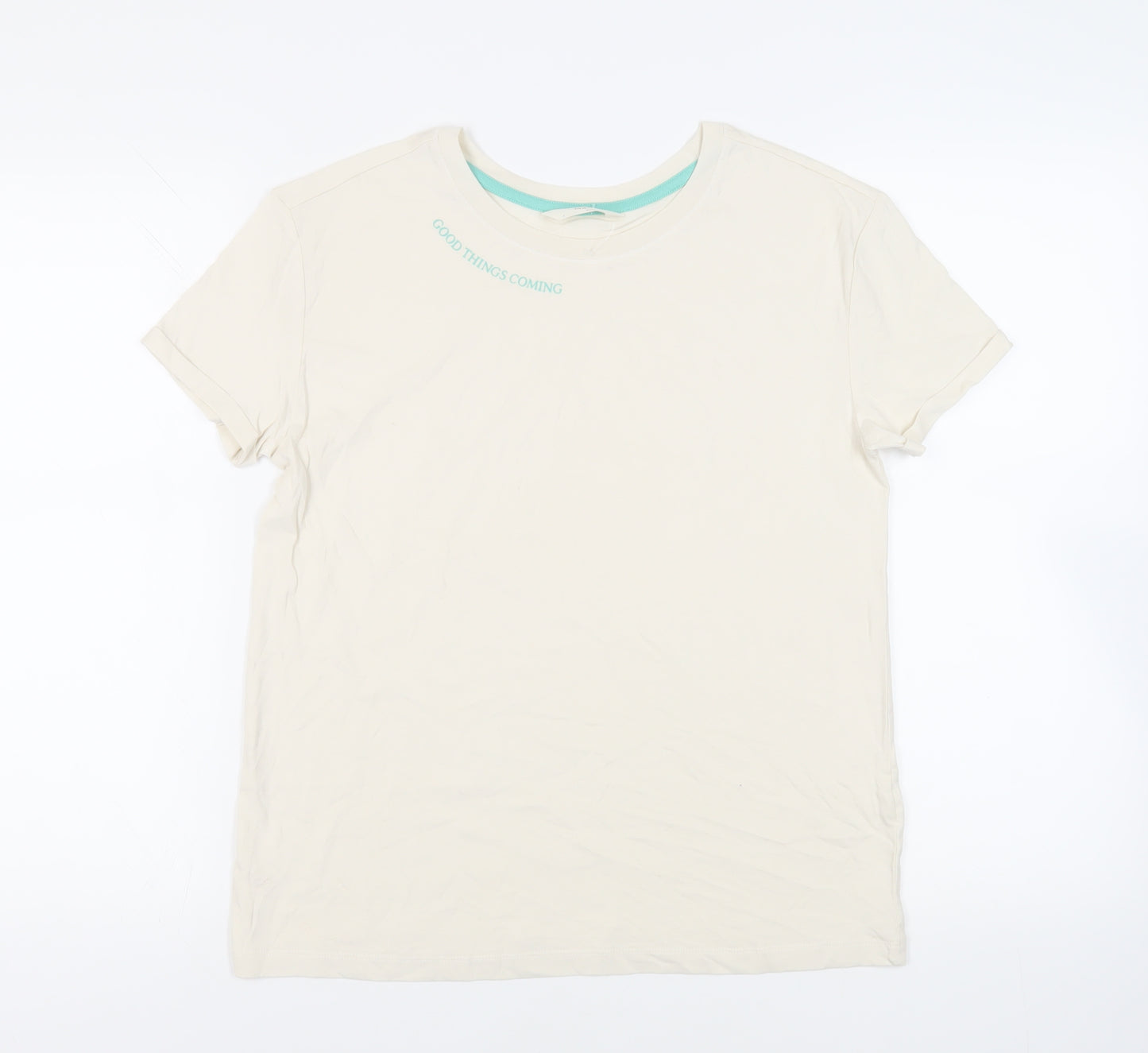 Marks and Spencer Womens Ivory Cotton Basic T-Shirt Size S Crew Neck - Good Things