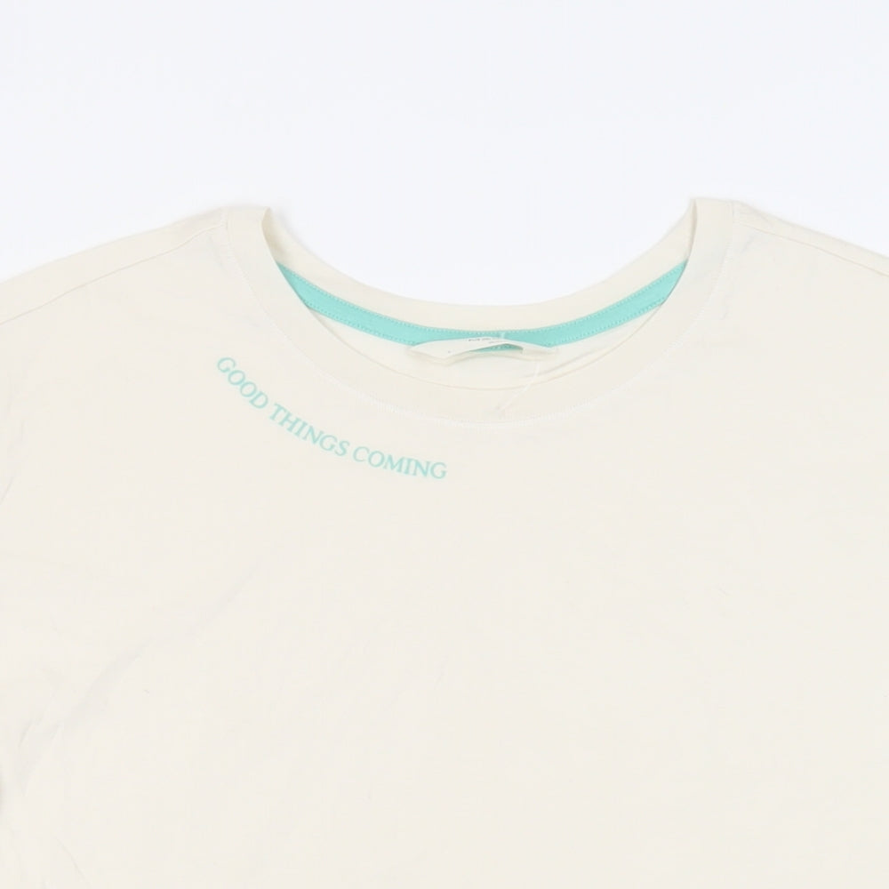 Marks and Spencer Womens Ivory Cotton Basic T-Shirt Size S Crew Neck - Good Things