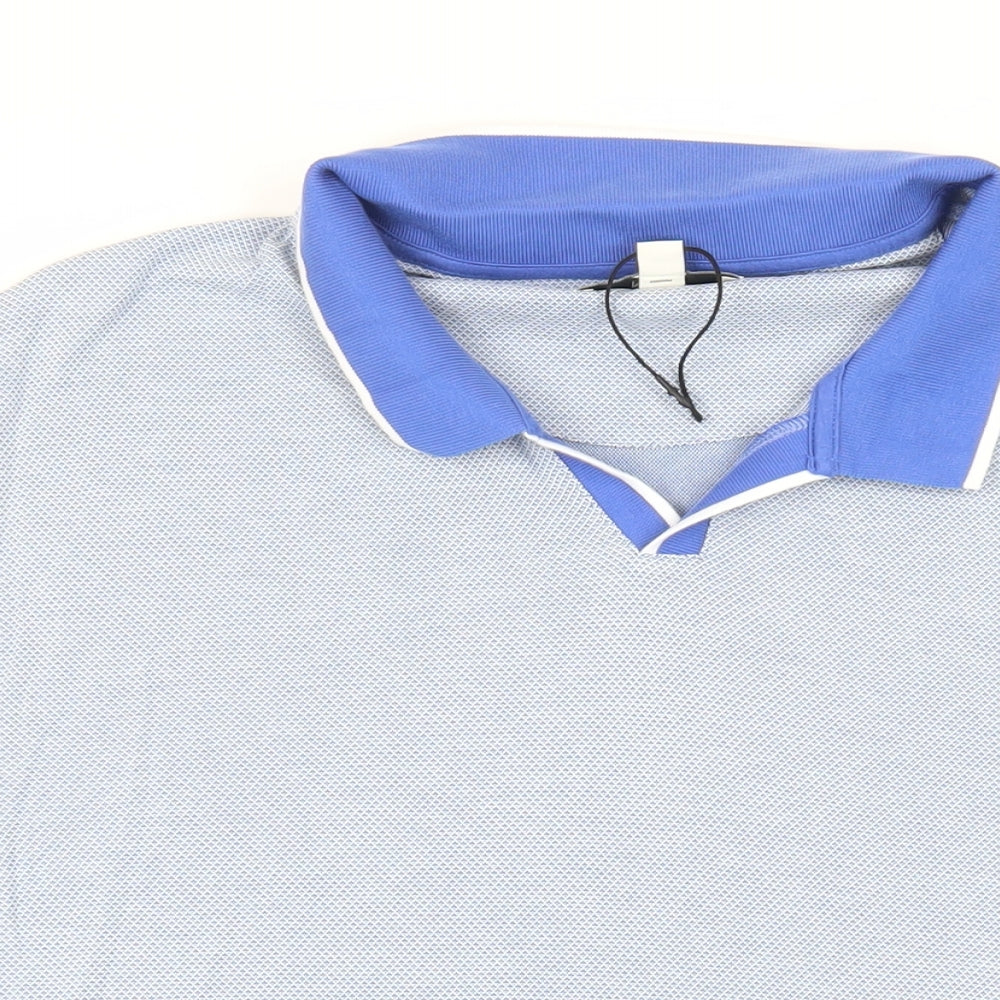 Marks and Spencer Mens Blue Geometric Modal Polo Size 2XL Collared Button