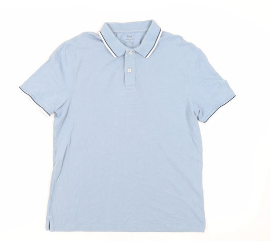 Marks and Spencer Mens Blue Cotton Polo Size M Collared Button