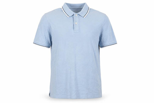 Front view of Marks & Spencer men’s blue cotton polo, size M, collared button