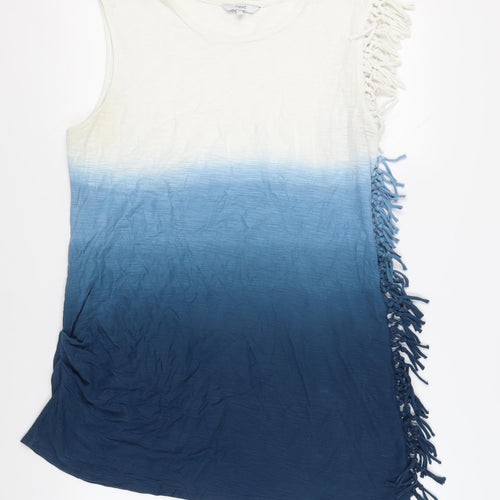 NEXT Womens Blue Cotton Tunic T-Shirt Size 14 Round Neck - Fringe Detail