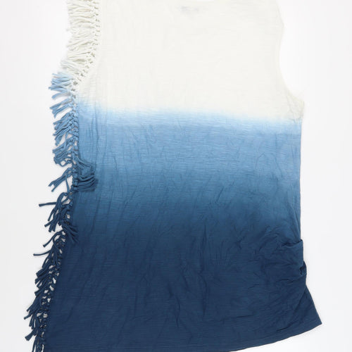 NEXT Womens Blue Cotton Tunic T-Shirt Size 14 Round Neck - Fringe Detail