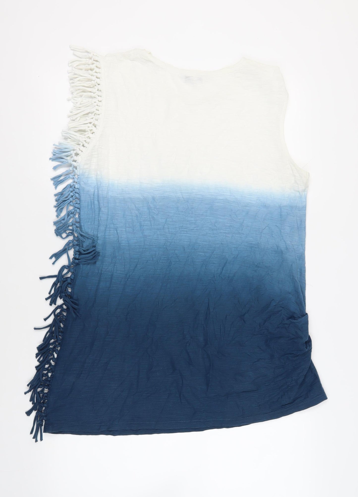 NEXT Womens Blue Cotton Tunic T-Shirt Size 14 Round Neck - Fringe Detail