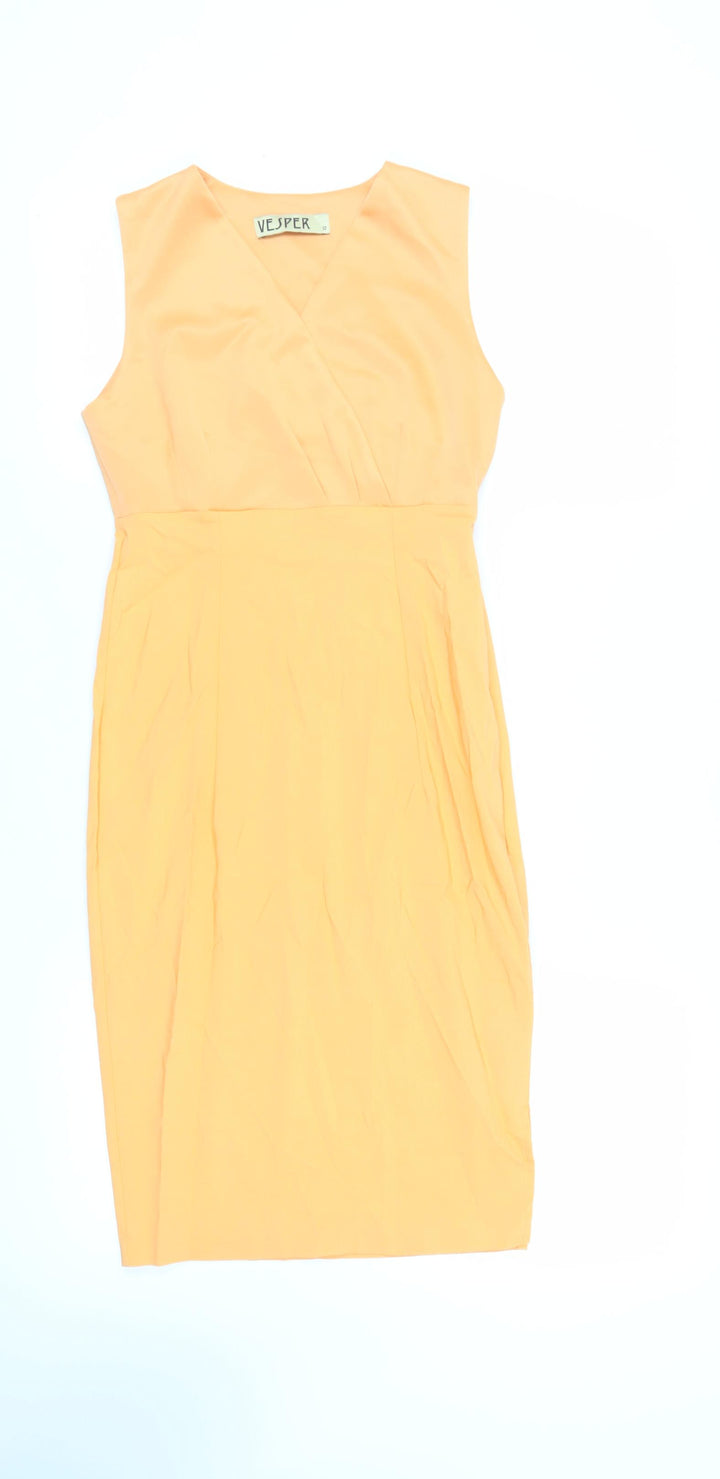 Vesper Womens Orange Polyester Pencil Dress Size 12 V-Neck Zip
