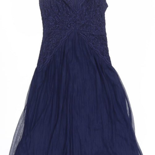 ASOS Womens Blue Polyester A-Line Size 10 V-Neck Zip - Lace Detail