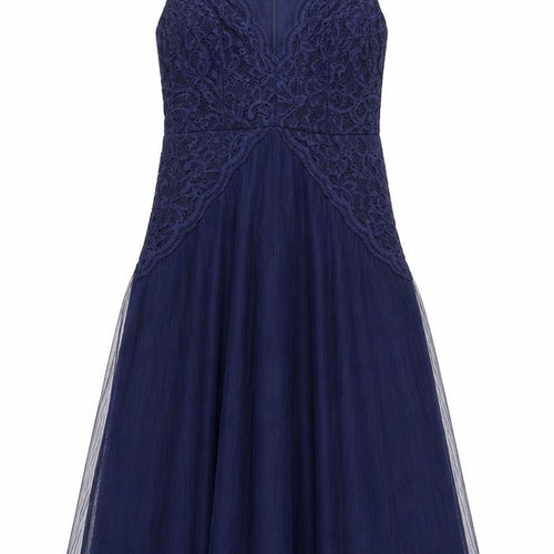 ASOS Womens Blue Polyester A-Line Size 10 V-Neck Zip - Lace Detail