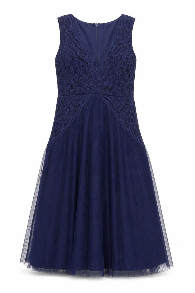 ASOS Womens Blue Polyester A-Line Size 10 V-Neck Zip - Lace Detail