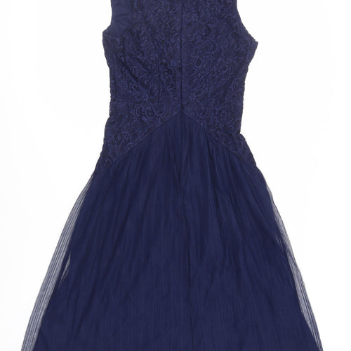 ASOS Womens Blue Polyester A-Line Size 10 V-Neck Zip - Lace Detail