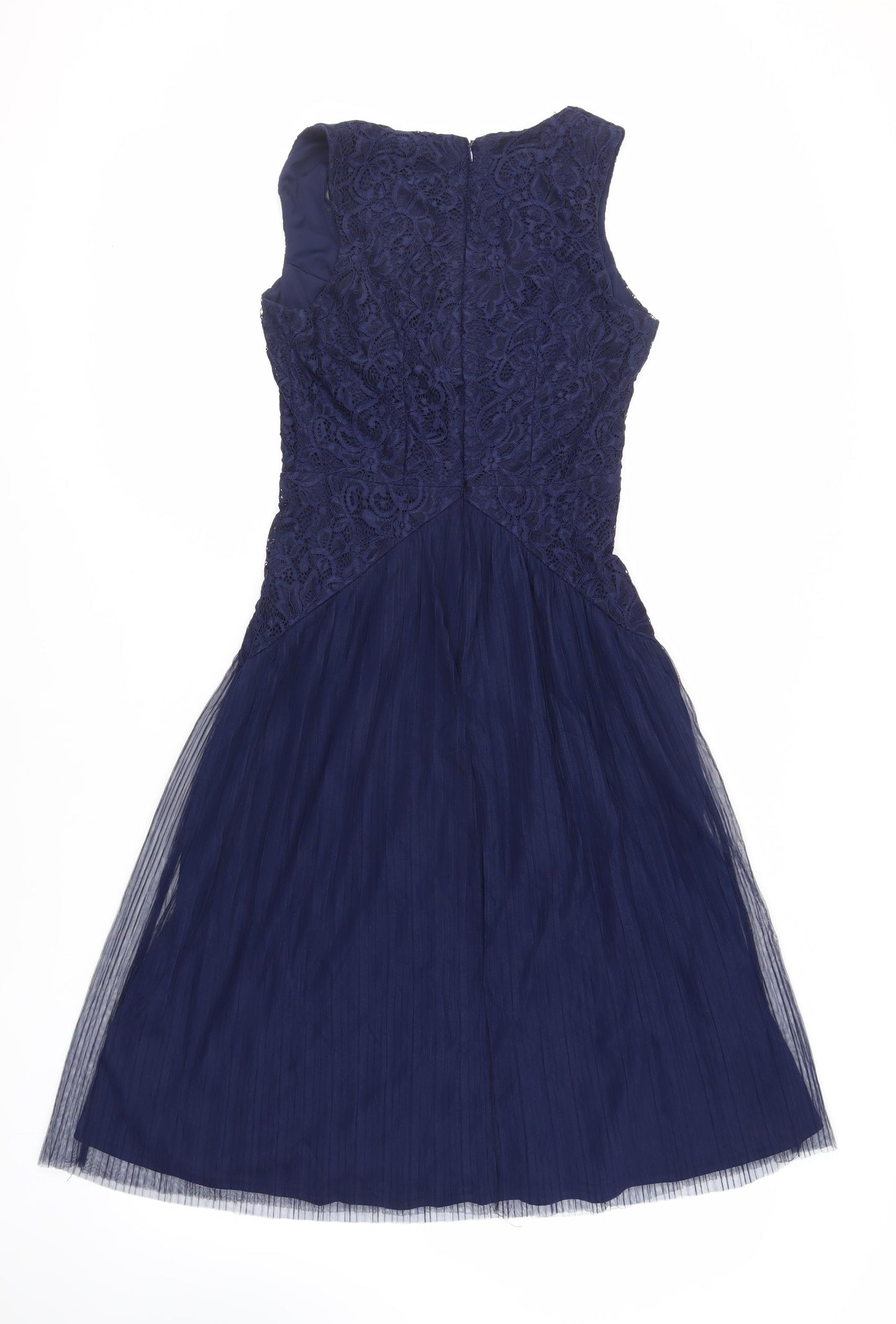 ASOS Womens Blue Polyester A-Line Size 10 V-Neck Zip - Lace Detail