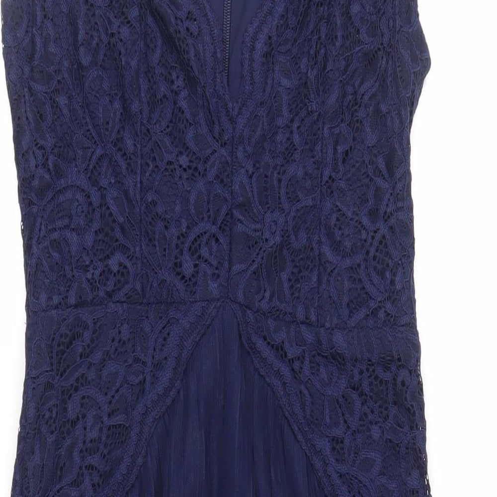 ASOS Womens Blue Polyester A-Line Size 10 V-Neck Zip - Lace Detail