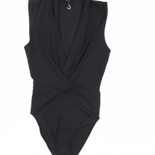 Topshop Womens Black Polyester Bodysuit One-Piece Size 8 Snap - Ribbed