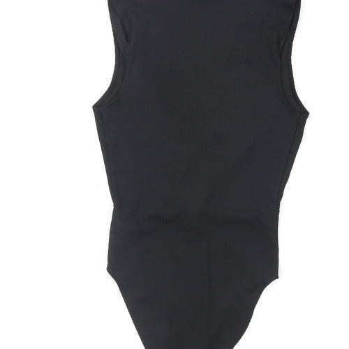 Topshop Womens Black Polyester Bodysuit One-Piece Size 8 Snap - Ribbed