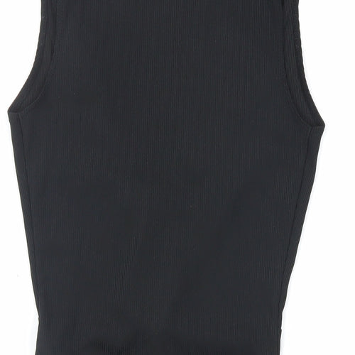 Topshop Womens Black Polyester Bodysuit One-Piece Size 8 Snap - Ribbed