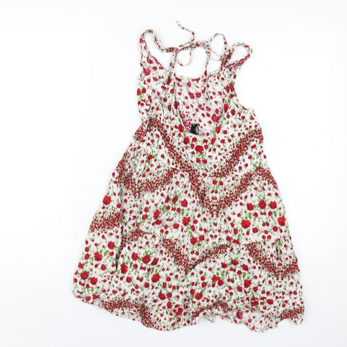 H&M Womens White Floral Viscose A-Line Size 8 Scoop Neck Pullover