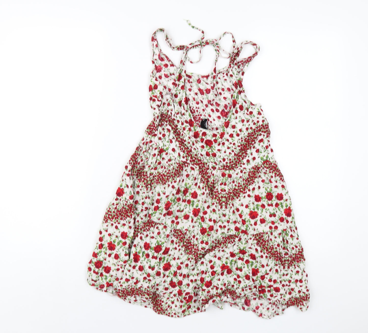 H&M Womens White Floral Viscose A-Line Size 8 Scoop Neck Pullover