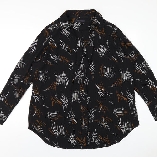 Marks and Spencer Womens Black Geometric Polyester Basic Button-Up Size 20 Collared