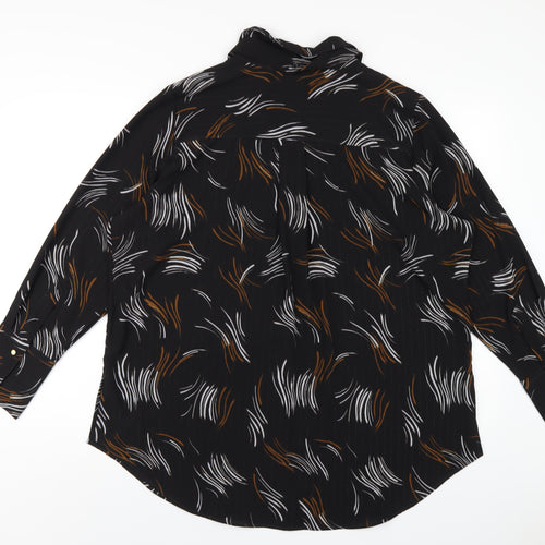 Marks and Spencer Womens Black Geometric Polyester Basic Button-Up Size 20 Collared