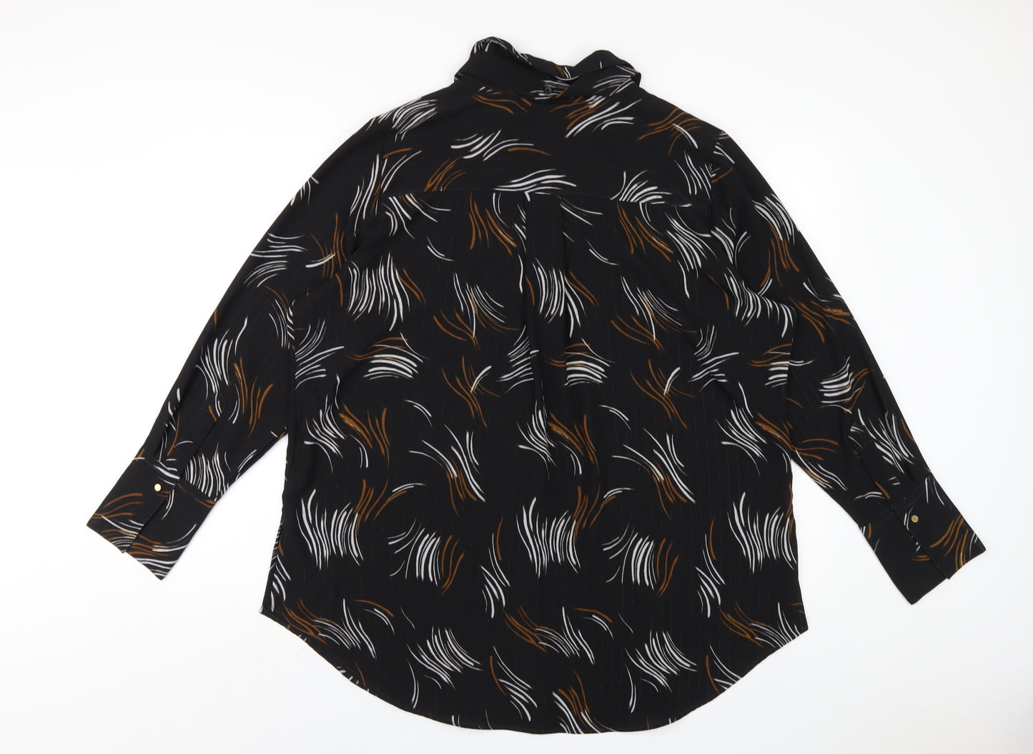 Marks and Spencer Womens Black Geometric Polyester Basic Button-Up Size 20 Collared