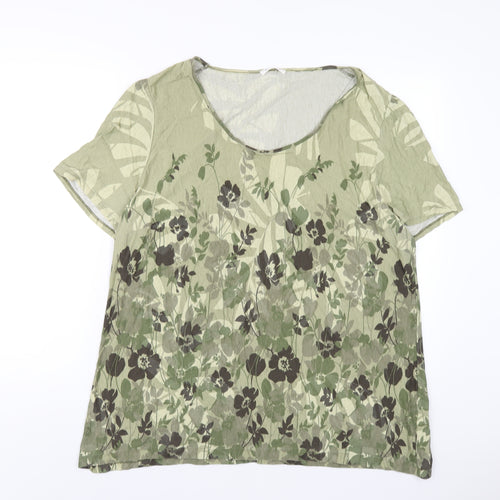 ELVI Womens Green Floral Viscose Basic T-Shirt Size 2XL Round Neck