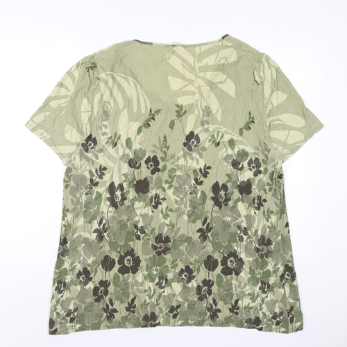 ELVI Womens Green Floral Viscose Basic T-Shirt Size 2XL Round Neck