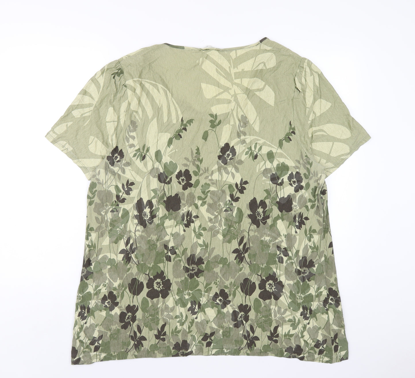 ELVI Womens Green Floral Viscose Basic T-Shirt Size 2XL Round Neck