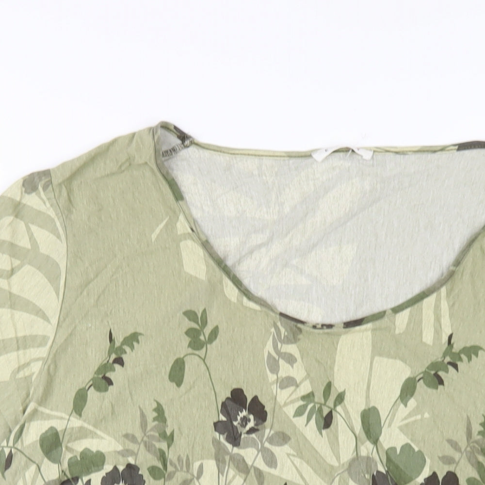 ELVI Womens Green Floral Viscose Basic T-Shirt Size 2XL Round Neck