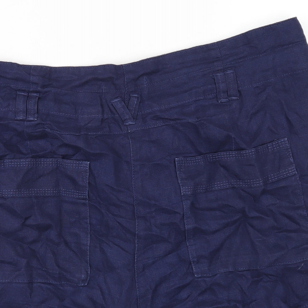 NEXT Womens Blue Linen Basic Shorts Size 16 Regular Zip