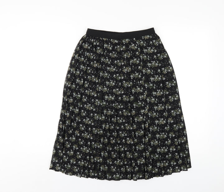 Uniqlo Womens Black Floral Polyester Pleated Skirt Size XS