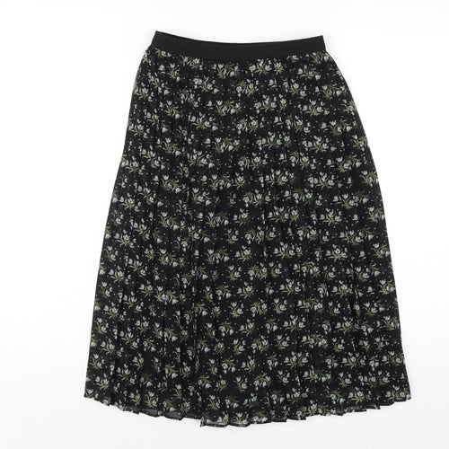 Uniqlo Womens Black Floral Polyester Pleated Skirt Size XS