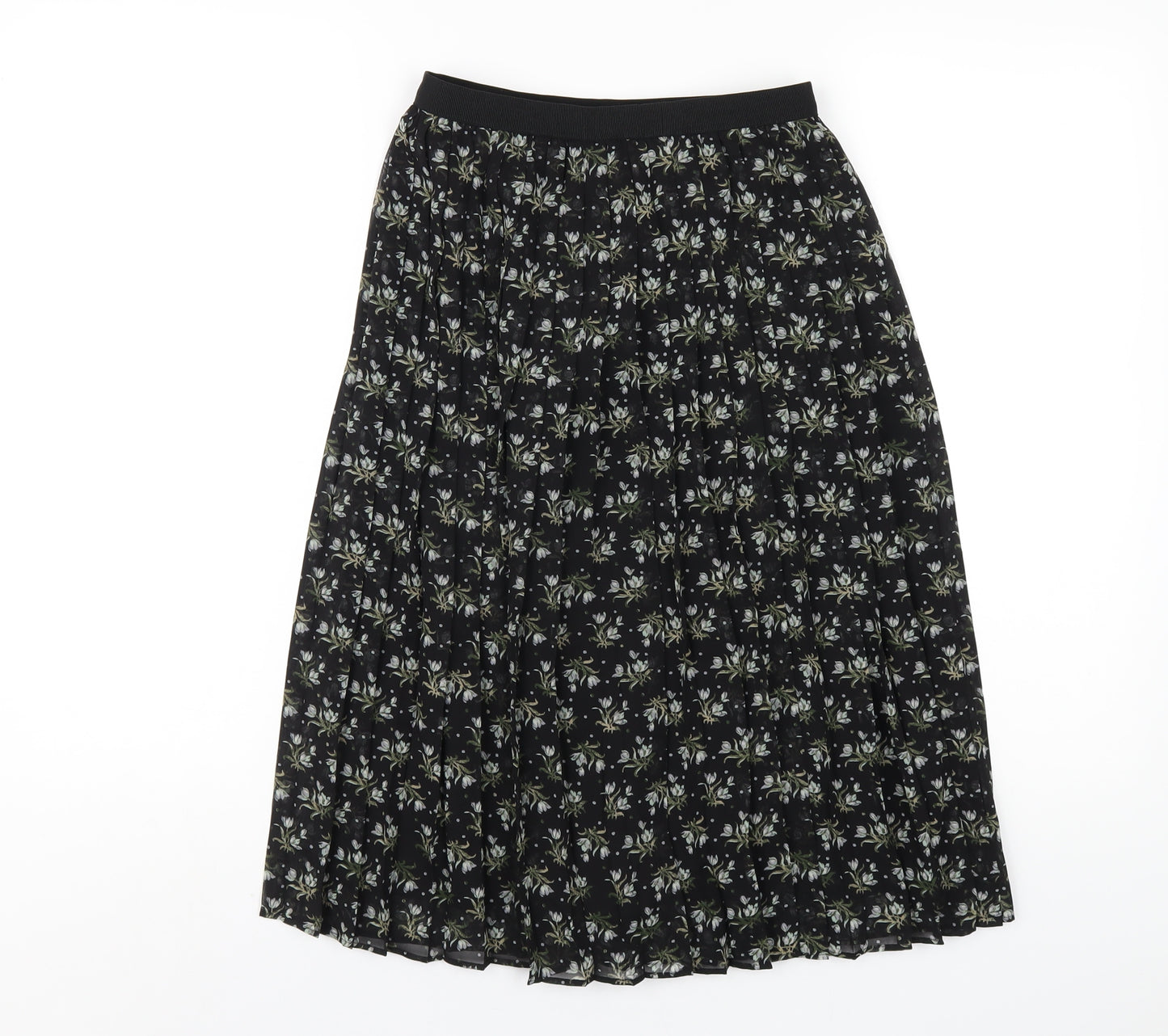 Uniqlo Womens Black Floral Polyester Pleated Skirt Size XS
