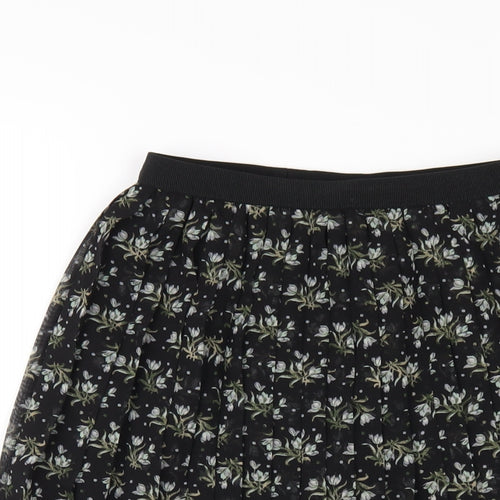 Uniqlo Womens Black Floral Polyester Pleated Skirt Size XS