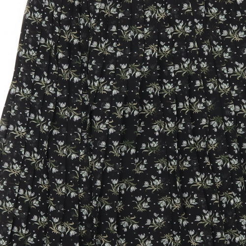 Uniqlo Womens Black Floral Polyester Pleated Skirt Size XS