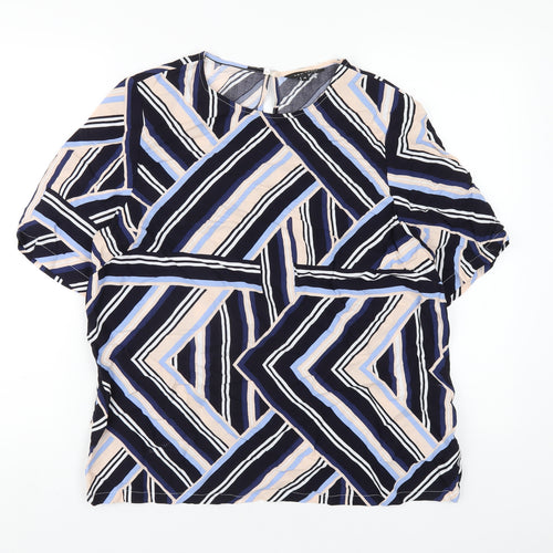 New Look Womens Multicoloured Geometric Polyester Basic T-Shirt Size 14 Round Neck