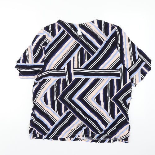 New Look Womens Multicoloured Geometric Polyester Basic T-Shirt Size 14 Round Neck