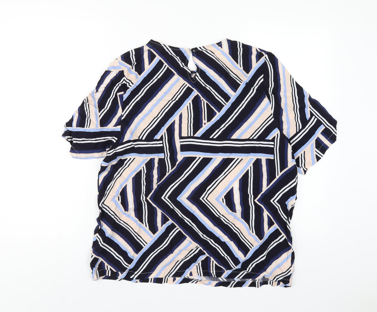 New Look Womens Multicoloured Geometric Polyester Basic T-Shirt Size 14 Round Neck