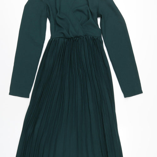 PRETTYLITTLETHING Womens Green Polyester A-Line Size 10 V-Neck Zip