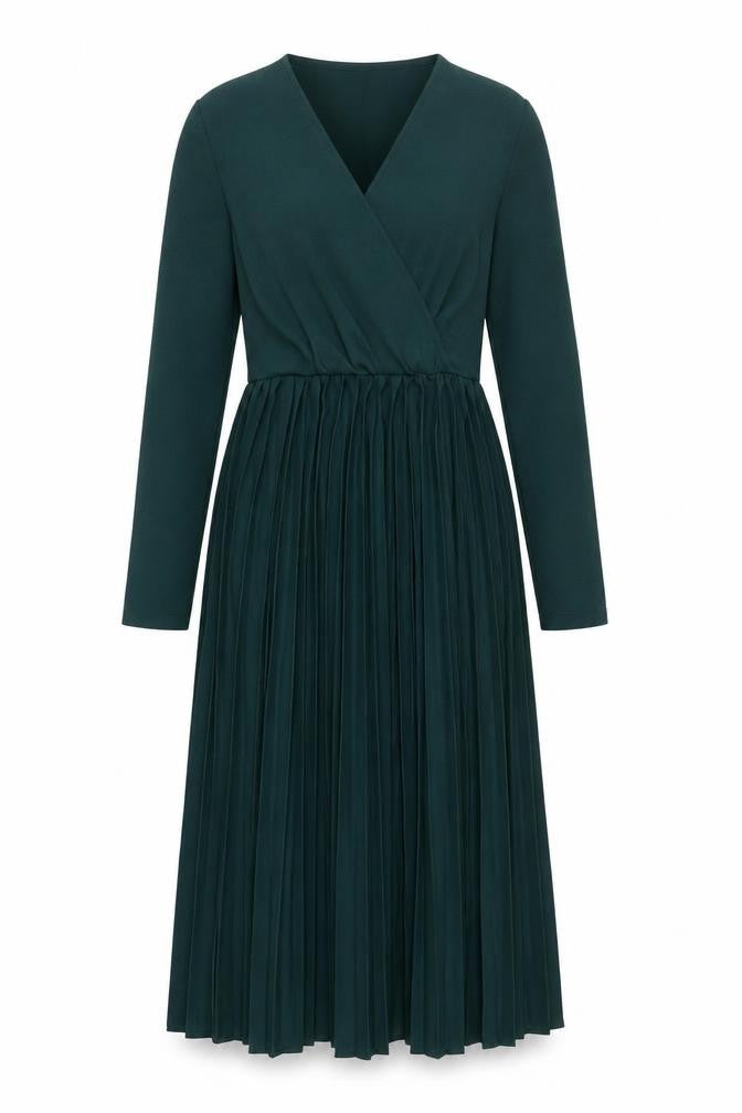 Front view of PRETTYLITTLETHING women’s green polyester a-line, size UK 10, v-neck zip