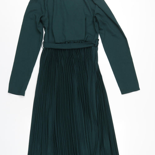 PRETTYLITTLETHING Womens Green Polyester A-Line Size 10 V-Neck Zip