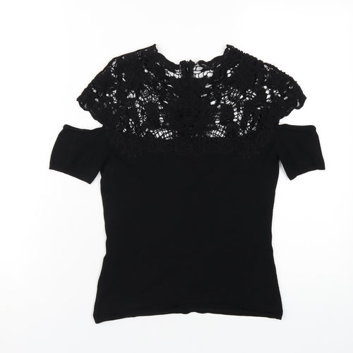 Marciano Womens Black Viscose Basic T-Shirt Size S Round Neck