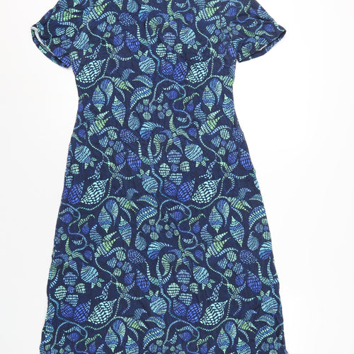 David Nieper Womens Blue Geometric Viscose A-Line Size 12 Round Neck Pullover
