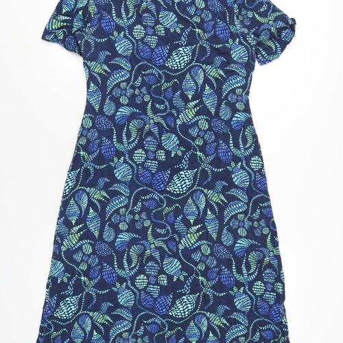 David Nieper Womens Blue Geometric Viscose A-Line Size 12 Round Neck Pullover