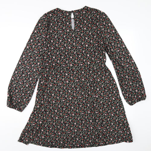 New Look Womens Black Floral Polyester A-Line Size 12 Round Neck Button