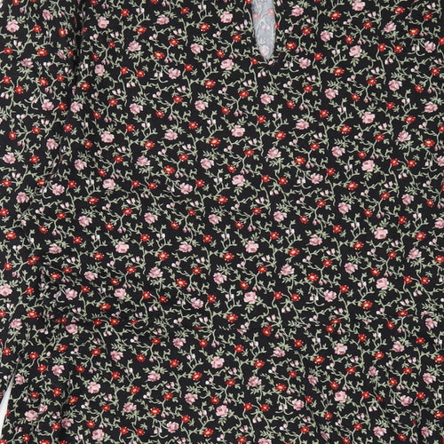 New Look Womens Black Floral Polyester A-Line Size 12 Round Neck Button