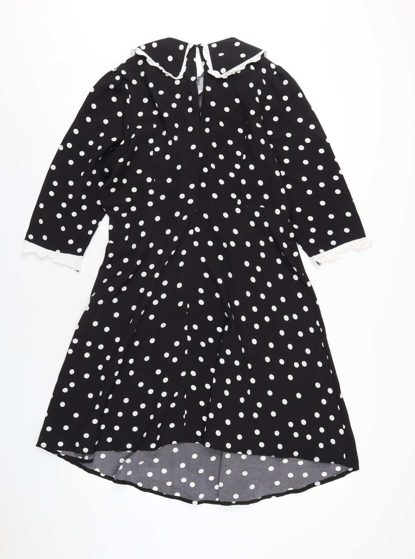 New Look Womens Black Polka Dot Polyester A-Line Size 12 Collared Zip