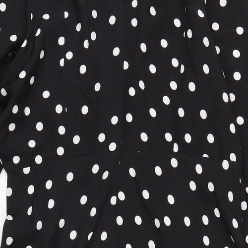 New Look Womens Black Polka Dot Polyester A-Line Size 12 Collared Zip